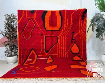 Handmade Wool Berber Rug: Red Moroccan Carpet, Hand Knotted