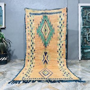 Vintage Boujaad Berber Rug: Handmade Moroccan Wool Rug (4.2ft x 8.6ft)