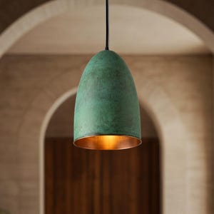 Handmade Brass Dome Pendant Light: Green Patina, Moroccan Style