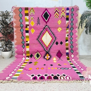 Handmade Beni Ourain Wool Rug: Colorful Berber Design, Moroccan Accent
