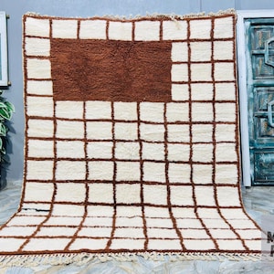 MOROCCAN RUG, Brown Beni Ourain Rug, Handmade Rug, Custom Morocco Rug, White And Brown Rug, Soft Wool Rug, Fine Bedroom Rug
