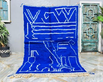 Fantastic blue Beni Ourain Rug, Handmade Rug, Blue Moroccan Rug, Nursery Rug, Soft Wool Rug, Berber Rug Blue