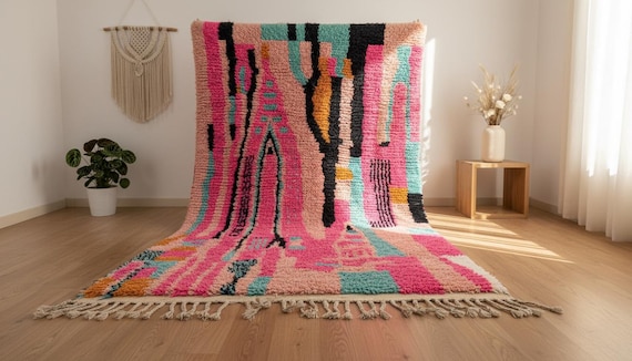 Custom Pink Moroccan Rug - Handmade Berber Azilal Wool Carpet