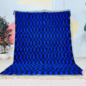 Blue Moroccan Rug: Handwoven Wool Berber Carpet