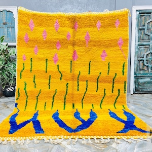 Handmade Wool Berber Rug: Moroccan Yellow Beni Ourain Carpet