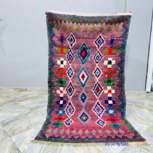 Tapis boucharouite fait main, tapis marocain recyclé coloré, décoration bohème berbère, tapis bohème vintage