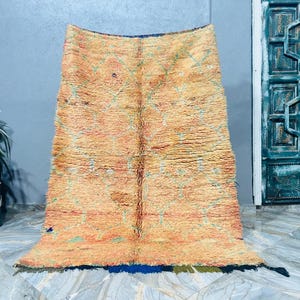 Moroccan Vintage Wool Rug , Authentic Handwoven Berber Carpet , Natural Warm Tones , Boho Interior Accent