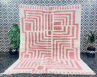 Pink Moroccan Rug, Wool Moroccan Rug, Berber Rug, Pink Wool Rug, Made Moroccan Rug