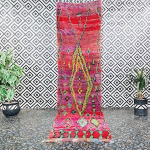 Colorful Berber Hallway Runner Rug: Moroccan Sheep Wool Stair Rug