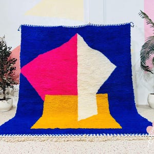 Amazing Moroccan Rug, Beni Ourain Rug Blue, Handmade Rug, Custom Blue Rug, Moroccan Wool Rug, Berber Rug, Morocco Rug Blue, Bohemian Rug
