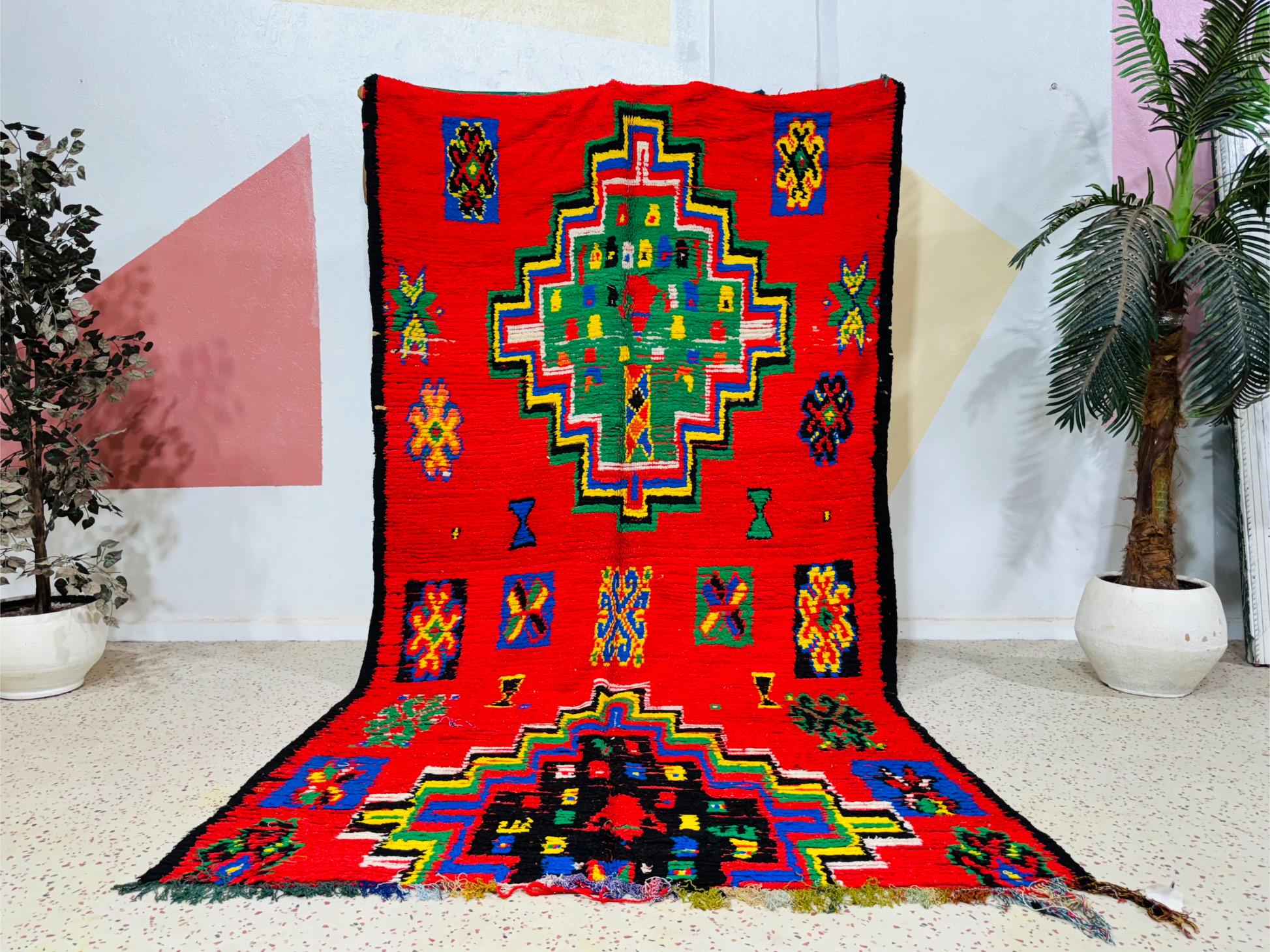 赤いヴィンテージ モロッコ ベルベルラグ：ハンドメイド ウール