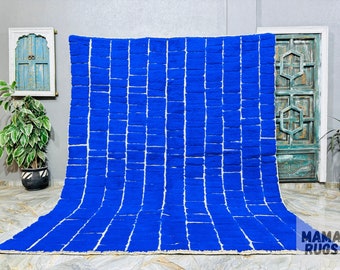 Moroccan rug blue - Berber rug - Custom Moroccan rug - Beni ourain rug - Handmade rug - Tufted Wool rug - Solid blue rug - custom made rugs