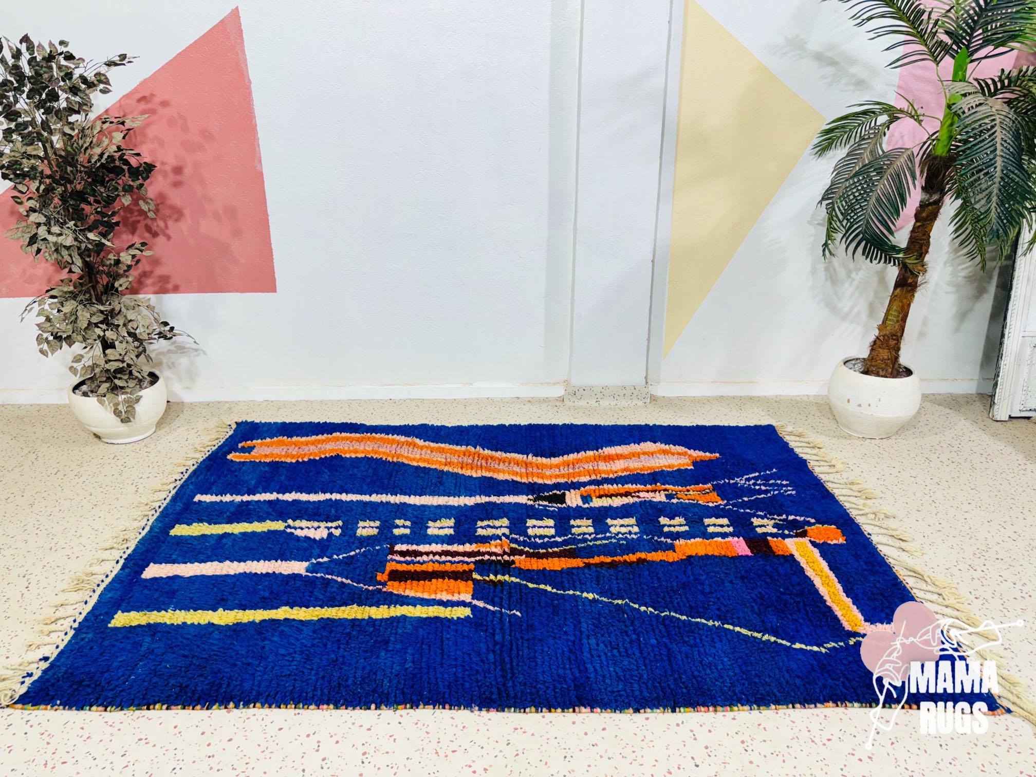 【新品/一点物】モロッコのベルベルラグ 100×55　No. 5 新品/一点物】モロッコのベルベルラグ 100×55 No. 5 White Blue
