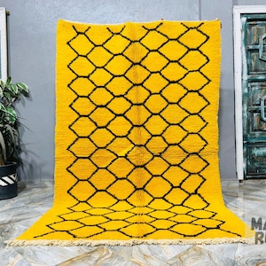 Fantastic Yellow Rug, Beni Ourain Rug, handmade Wool, Authentic Moroccan Yellow Carpet, Soft Wool Rug, Rug For Living Room