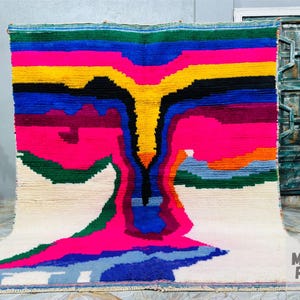 Gorgeous Boujaad Rug, Artisan Moroccan Multicolored Rug, Made Moroccan Rug,Bohemian style multicolor Moroccan rug,Handmade Rug-Berber Carpet