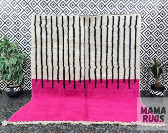 Luxury Pink Beni Ourain Rug: Handmade Moroccan Sheep Wool Carpet