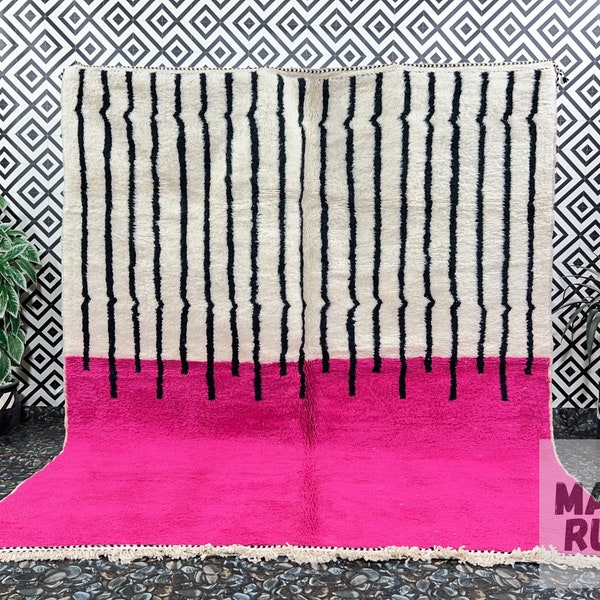 Grand Tapis Berbère Beni Ourain 8x11 Ft – Laine Rose Fait Main – Boho Marocain (Neuf)