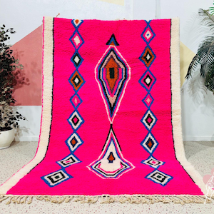 Pink Beni Ourain Rug: Handmade Moroccan Berber Wool Carpet (7ft x 10ft)