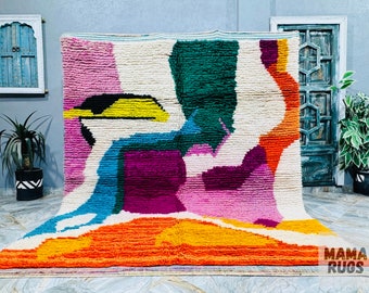Colorful Boujaad Rug: Vintage Moroccan Lamb Wool, Hand-Knotted