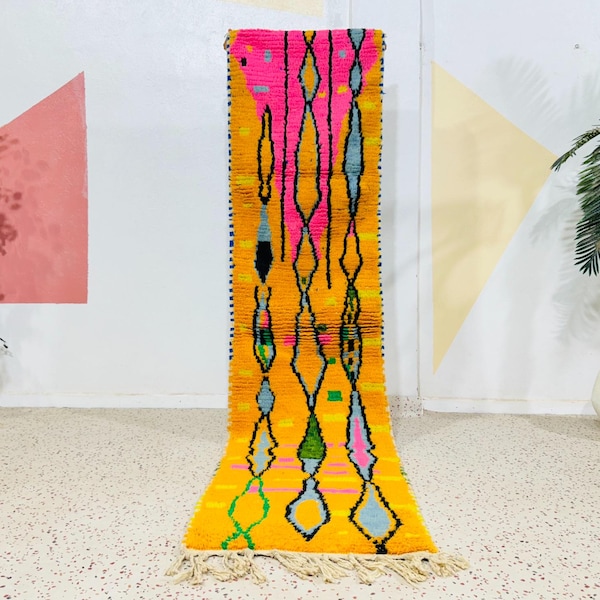 Handmade Beni Ourain Wool Runner Rug: Soft Moroccan Hallway Carpet