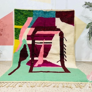 Handmade Boujaad Berber Rug: Fluffy Moroccan Wool Area Rug