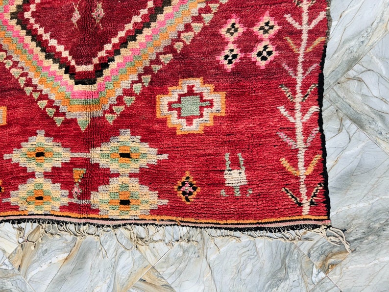 Red Vintage Rug, Moroccan Rug, Abstract Red Rug, Boujaad Rug, Area Rug