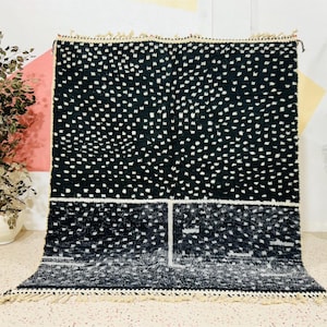 Black Moroccan Rug, Beni Ourain Moroccan Rug, Wool Berber Rug, handmade Moroccan Rug, Black rug