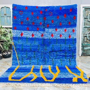 Custom Blue Beni Ourain Rug: Handwoven Moroccan Berber Rug