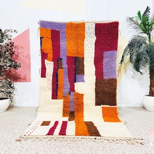 Colorful Beni Ourain Rug: Abstract Berber All Wool Carpet