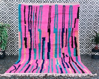 Pink Moroccan Rug, Rug Boujad Made To Order, Pink Wool Rug, Berber Carpet, Custom Moroccan Rug, Abstract Pink Rug, Handmade Rug.