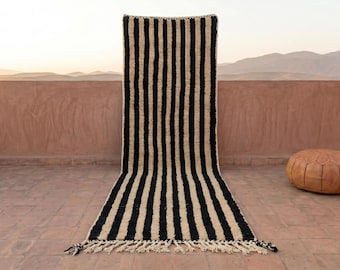 Striped Beni Ourain Runner Rug, Custom Moroccan Wool Hallway Rug