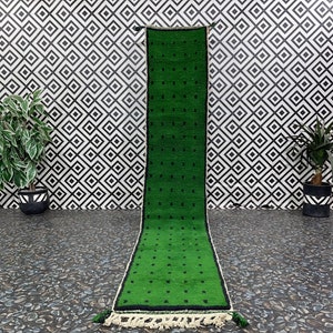 SOFT HALLWAY RUG, Beni Ourain Runner, Handmade Wool Runner Rug, Moroccan Runner, Green Runner, Custom Moroccan Runner