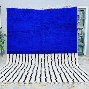 Moroccan rug blue - Berber rug - Custom Moroccan rug - Beni ourain rug - Handmade rug - Plain Wool rug - Solid blue rug - Indigo blue rug