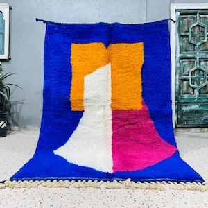 PRETTY MOROCCAN RUG, Abstract Blue Rug, Beni Ourian Style Rug, Boho Blue Rug, Morocco Rug Wool Blue, Kids Rug