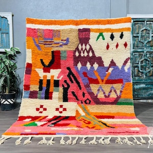 New Moroccan Rug, Costum Berber Rug, Unique Moroccan Rug, Handmade Rug, New Design Mamarugs, Large Area Rug, Colorful Morrocan Rug
