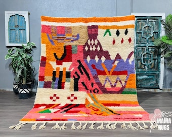 New Moroccan Rug, Costum Berber Rug, Unique Moroccan Rug, Handmade Rug, New Design Mamarugs, Large Area Rug, Colorful Morrocan Rug