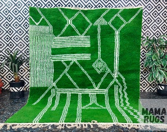 Berber green rug, green rug wool, Beni ourain rug, handmade rug, custom rug, moroccan rug green, new style moroccan rug, green and white rug