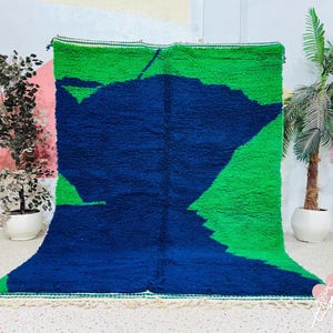Handmade Beni Ourain Rug: Blue & Green Moroccan Wool Carpet