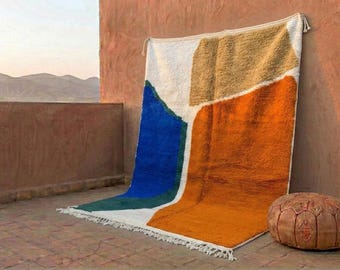 Colorful Moroccan Rug, Handmade Wool Berber Carpet, Beni Ourain Style