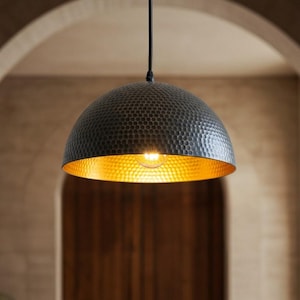 Handmade Brass Dome Pendant Light: Moroccan Black Copper Ceiling Lamp