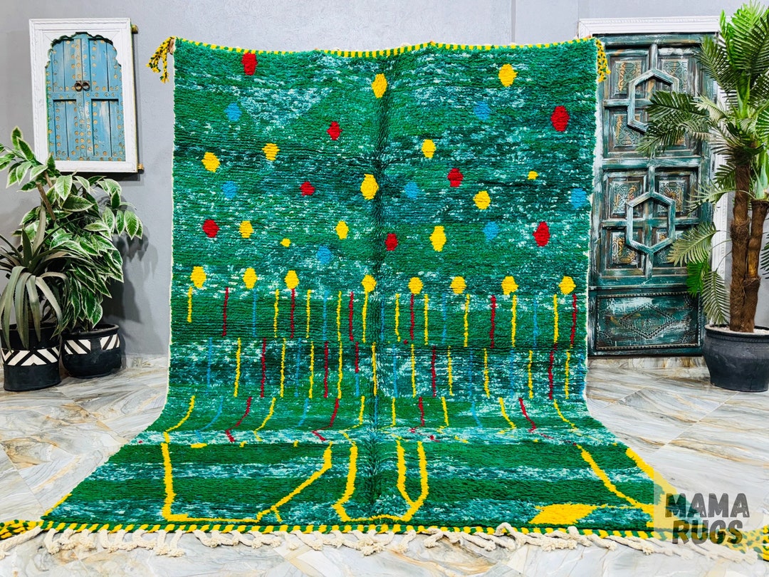 Greenarbic Rug Patterns Hand Woven Berber Green Rug, Custom Moroccan Rug, Handmade Wool, Dark ...