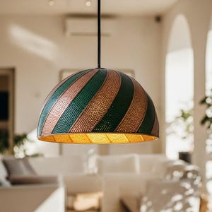 Handmade Brass Dome Pendant Lamp: Green Patina Antique Finish