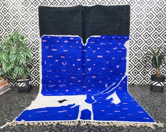 Authentique tapis Beni Ourain, tapis tissé main, tapis bleu, tapis marocain, tapis en laine véritable, grand tapis