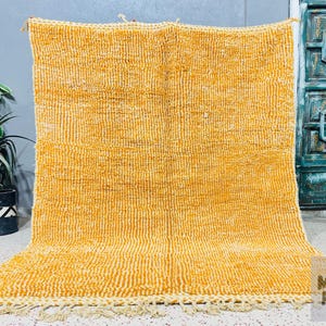 Custom Yellow Striped Beni Ourain Rug: Handmade Moroccan Wool Carpet