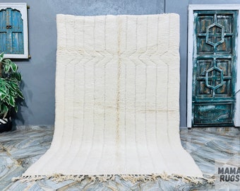 Beni Ourain rug - White Moroccan rug - Area rug - Genuine Lamb Wool - Plain White rug - Solid Morocco rug - Bohemian rug