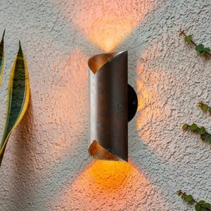 Hand Hammered Copper Wall Lamp: Rustic Green Patina, Industrial Lighting