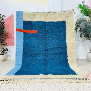 Custom Moroccan Rug - Wool Area Rug - Cozy Home Decor - Moroccan Beni Ourain Rug - Handmade Rug - Blue Moroccan rug - Berber Rug Blue