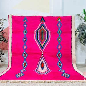 Gorgeous Beni Ourain Rug, DARK PINK RUG, Handmade Moroccan Rug, Authentic Moroccan Carpet, Pink Wool Rug; Berber Rug Pink