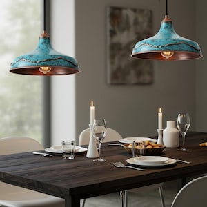 Handmade Brass Dome Pendant Light Set: Antique Green Finish