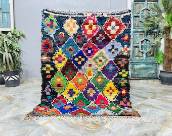 Colorful Boucherouite Rug, Moroccan Rug, Vintage Boucherouite Rug, Berber Carpet, Area Rug, Boucherouite Moroccan Rug, Bohemian Rug